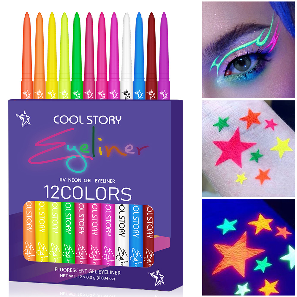 12 colours fluorescent eyeline - Coloured Gel Set ulasan dan harga