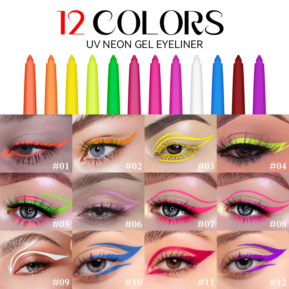 12 colours fluorescent eyeline - Coloured Gel Set ulasan dan harga