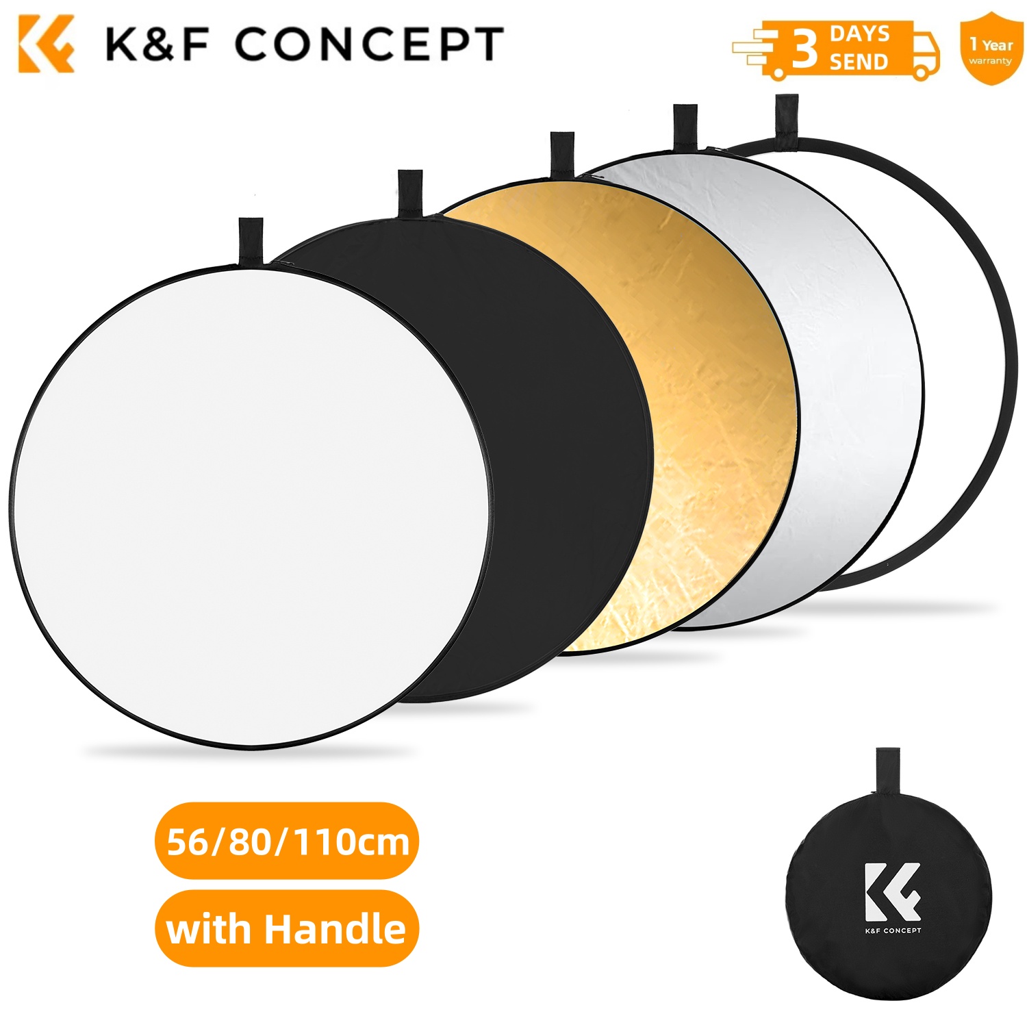 K&F CONCEPT 56/80/110cm 5-in-1 - Photography Lighting Reflectors ulasan dan harga