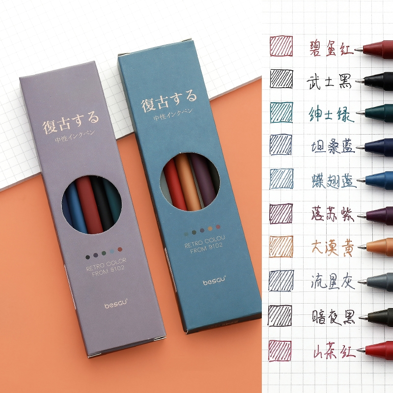 5pcs Retro Color Pen Set Trian - Coloured Gel Set ulasan dan harga